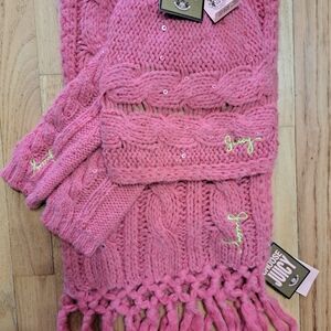 Juicy Couture Pink Knit Hat and Scarf Set